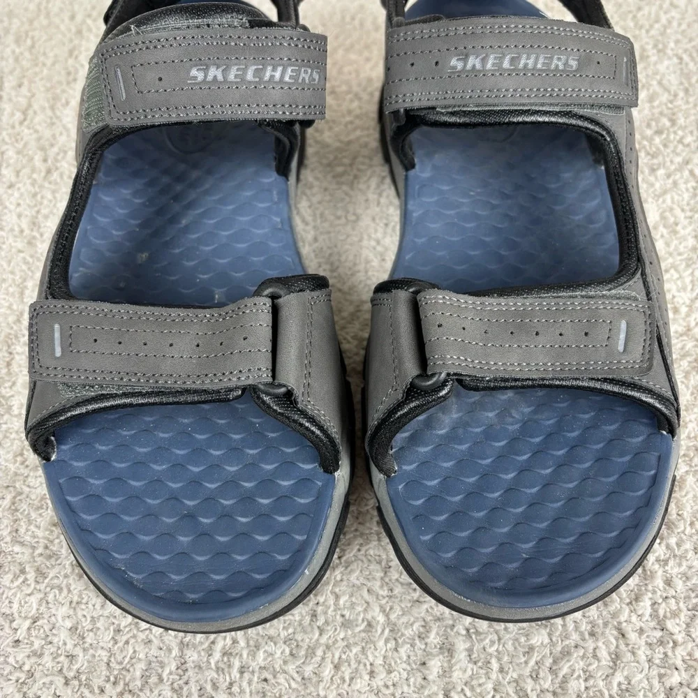 Skechers Sandals 10 Gray Blue Tresmen Garo River Adjustable Strappy Open Toe Men